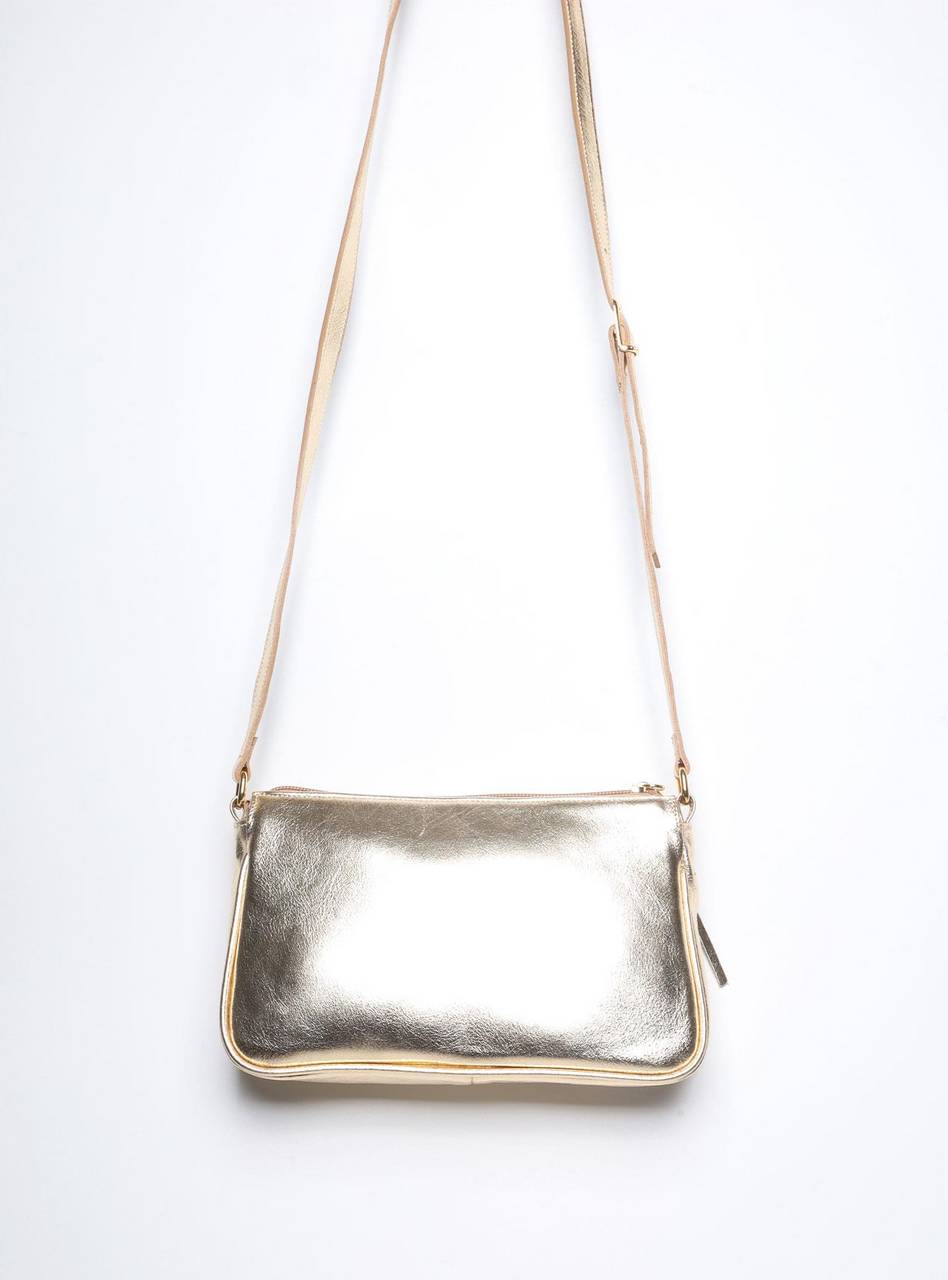 Bolsa Clutch Couro Pequena Transversal Ouro BSI-5873 - AU