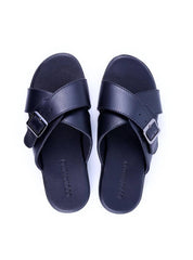 Sandália Masculina em Couro com Tiras Largas - Preta SDI-11703 - PR