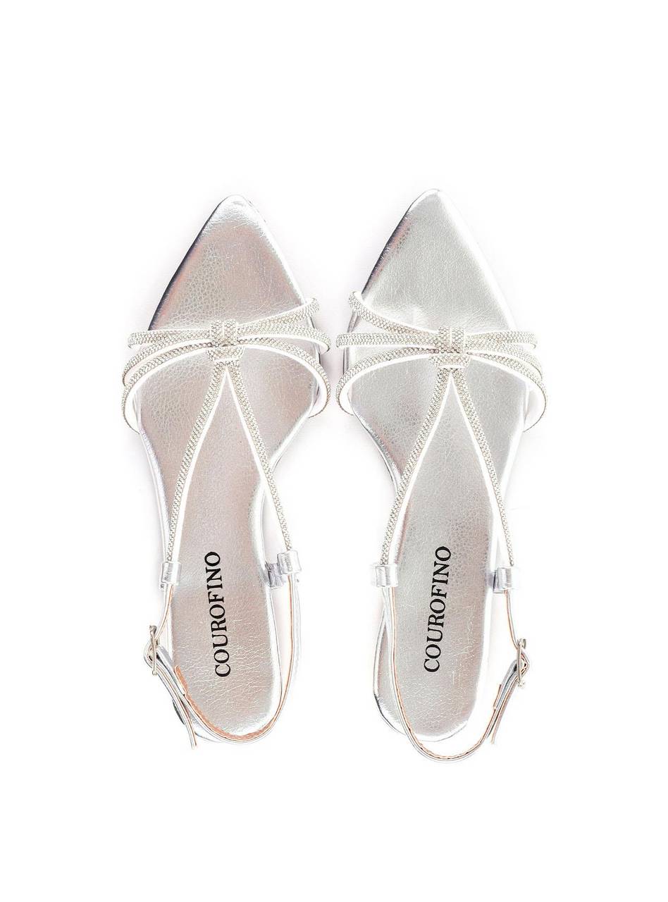 Rasteira Bico Fino com Tira de Strass - Prata SDI-11937 - PT