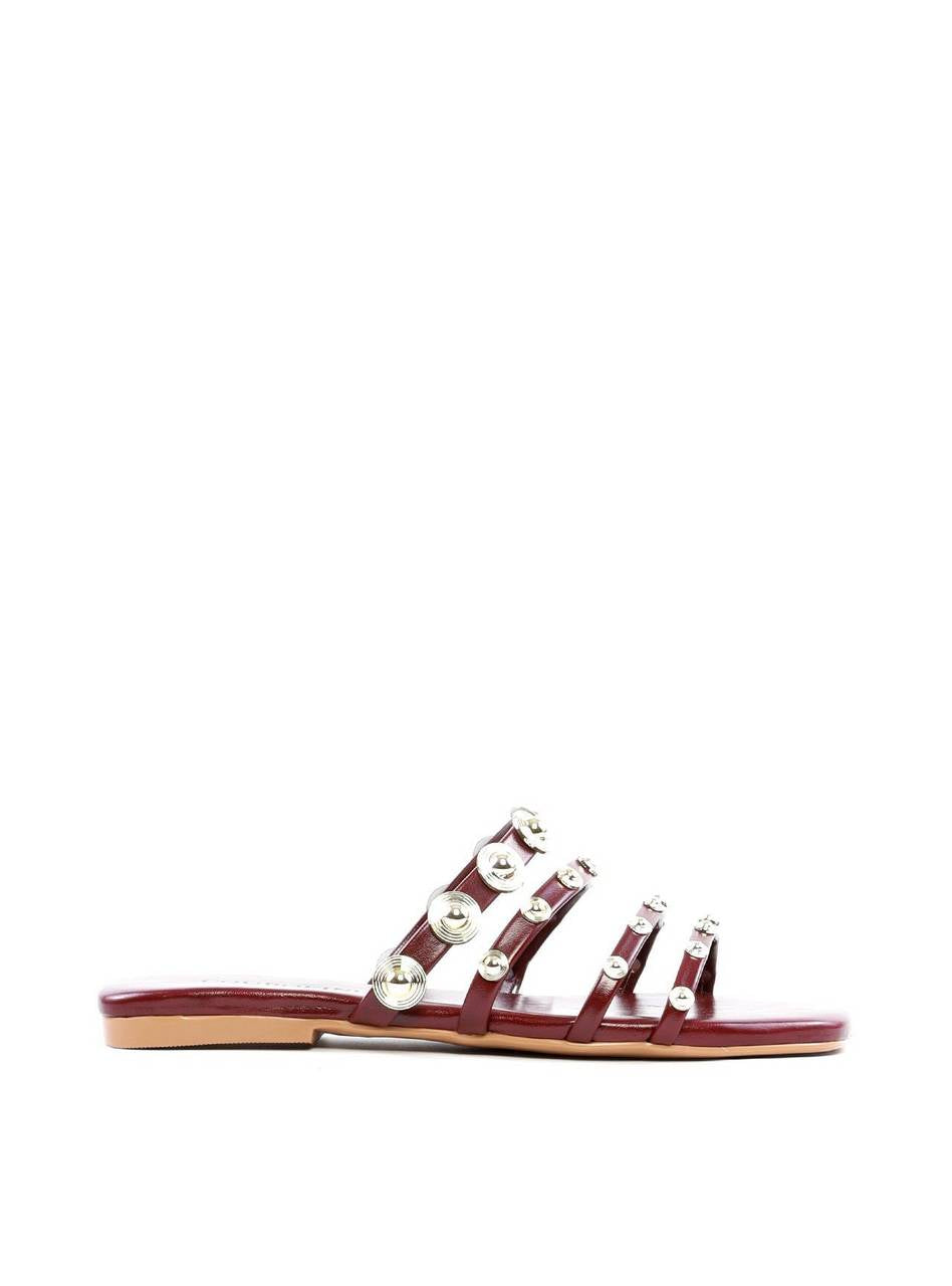 Rasteira com Tiras Finas e Rebites - Vinho SDI-11895 - VI