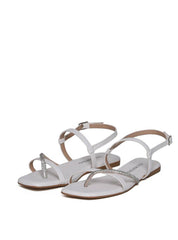 Sandália Rasteira com Tiras Finas em Strass - Branca SDI-11681 - BR