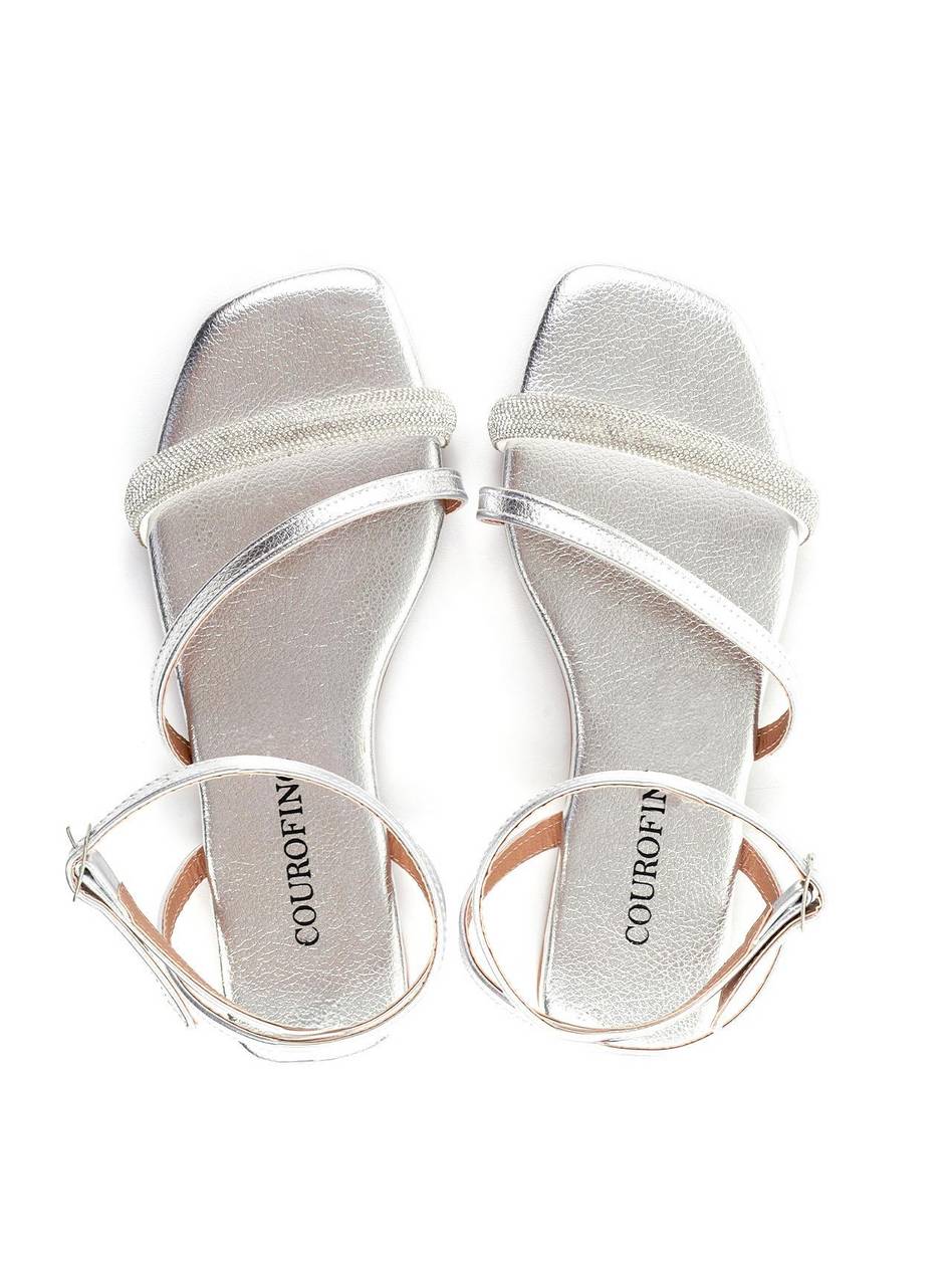 Rasteira Salto Flat com Tiras em Strass - Prata SDI-11907 - PT