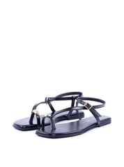 Rasteira de Dedo com Detalhe Ouro e Tiras Finas - Preta SDI-11780 - PR