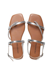 Sandália Rasteira com Tiras Finas em Strass - Prata SDI-11681 - PT
