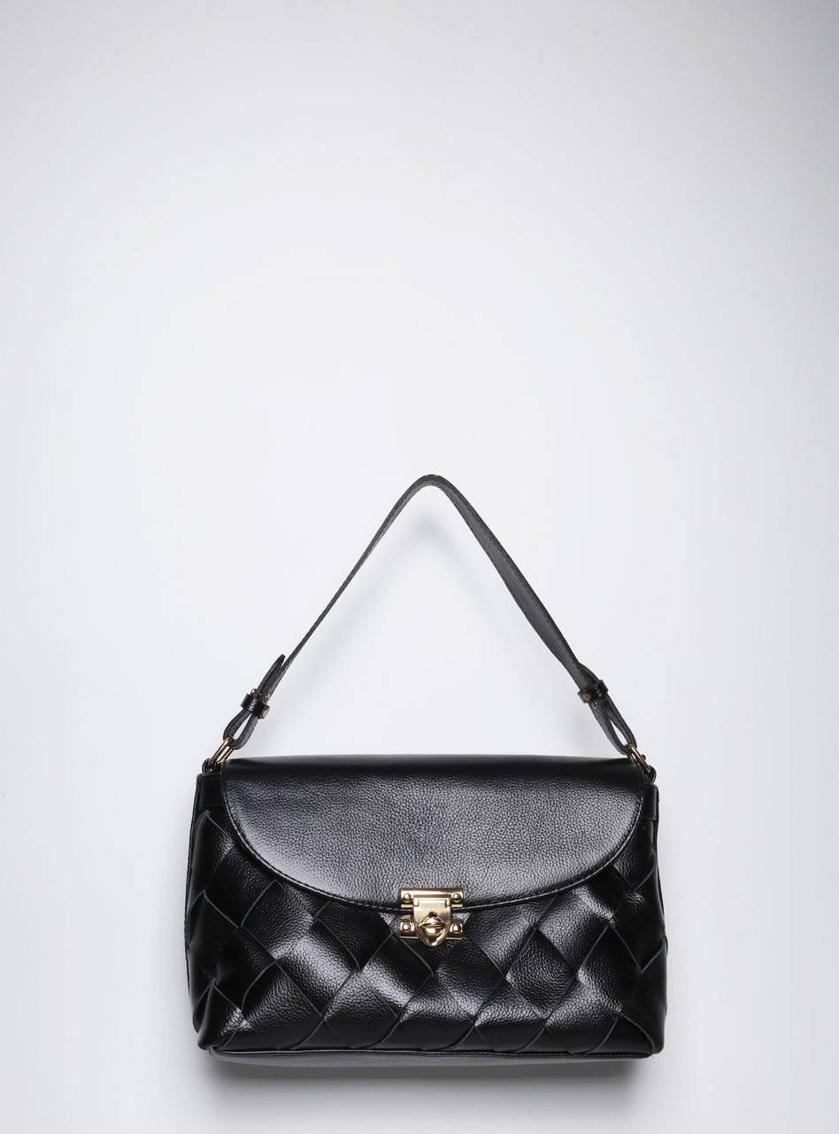 Bolsa Satchel Média Couro Transversal Preta BSI-5849 - PR