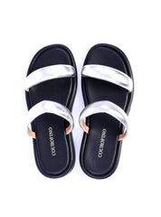Sandália Feminina Flatform com Tiras Meia Cana - Prata SDI-11682 - PT