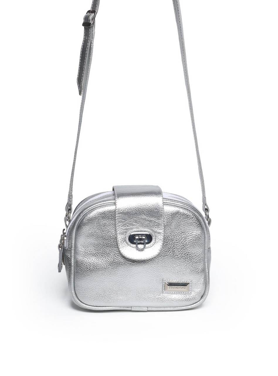 Bolsa Bag Couro Transversal 2 Zíperes Prata BSI-5071 - PT