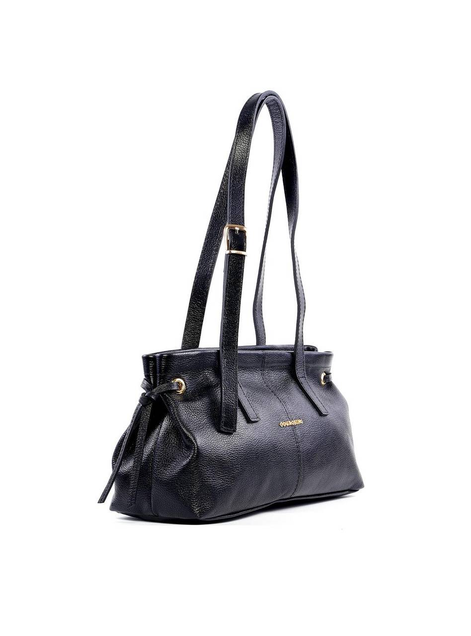 Bolsa Tote de Couro com Ilhós Laterais - Preta BSI-6223 - PR