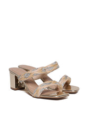 Tamanco Salto Bloco com Tiras de Palha e Strass - Ouro SDI-11691 - AU