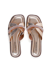 Sandália Rasteira com Recortes e Strass SDI-12254 - AU