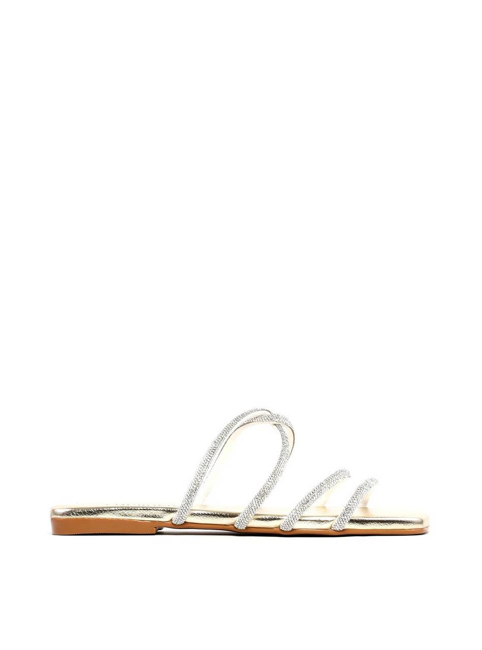 Rasteira com Tiras Cruzadas e Strass - Ouro SDI-11891 - AU