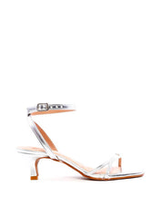 Sandália com Salto Fino e Recorte Geométrico - Prata SDI-11930 - PT