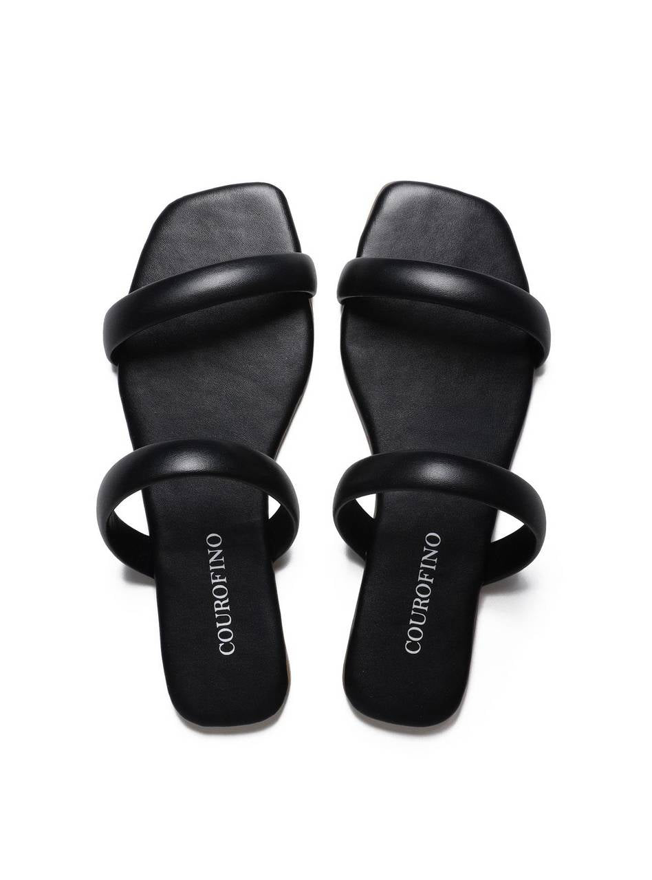 Sandália Feminina Rasteira Duas Tiras - Preta SDI-11620 - PR