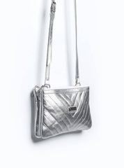 Bolsa Clutch Pequena Duas Divisórias Couro Prata BSI-3728 - PT