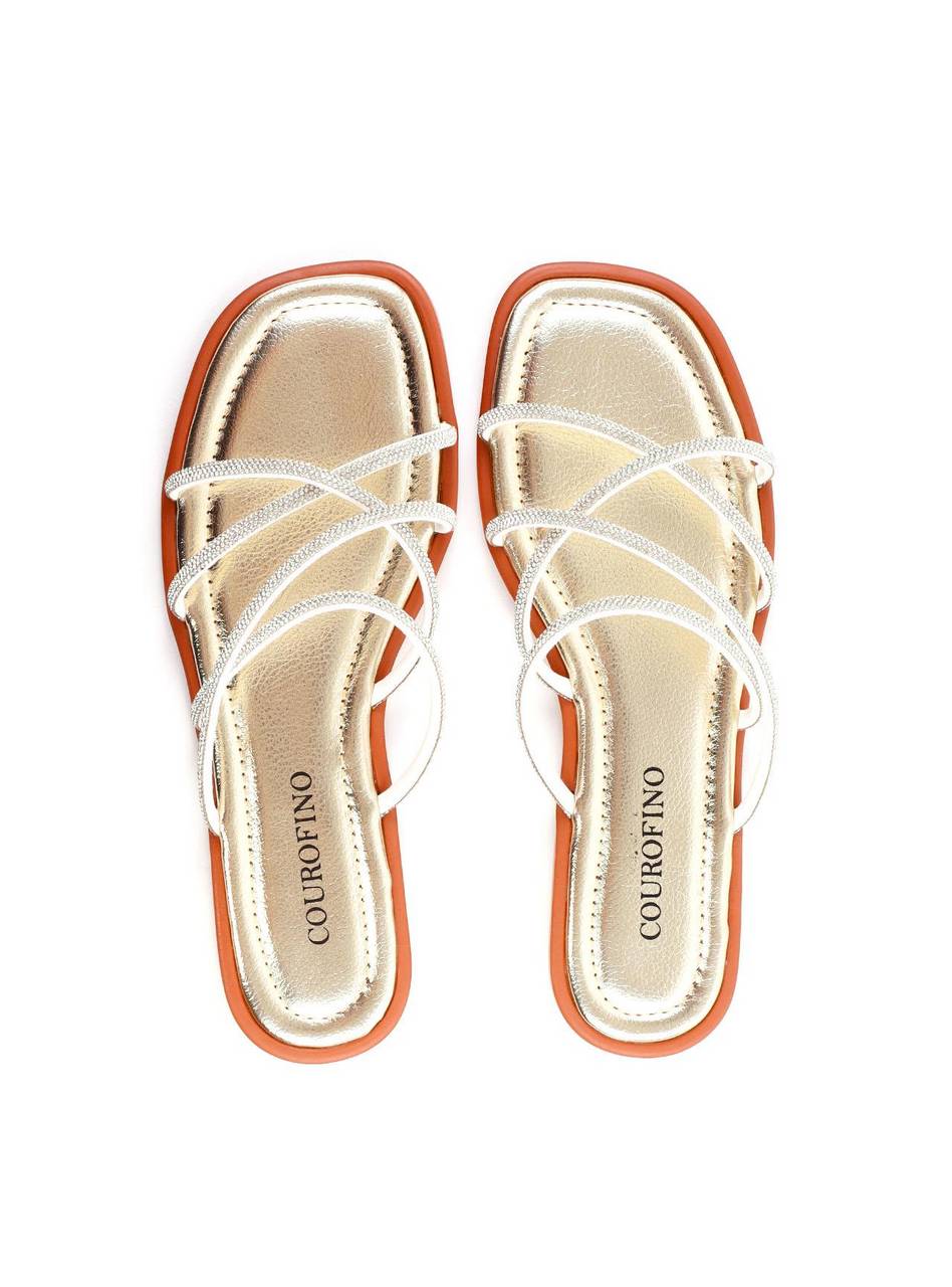 Rasteira com Tiras de Strass Entrelaçadas - Ouro SDI-11955 - AU