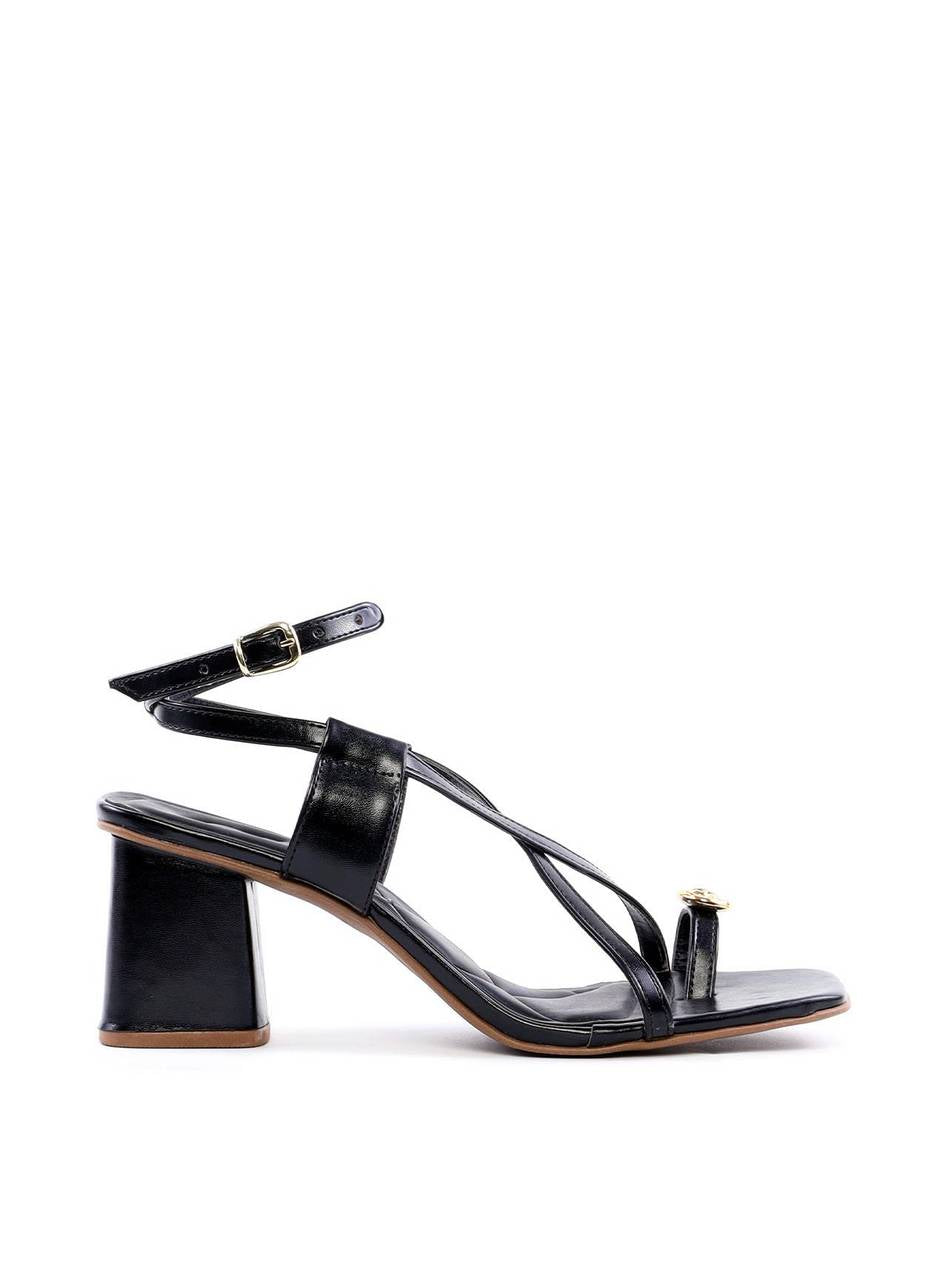 Sandália Salto Bloco com Tiras Cruzadas - Preta SDI-11905 - PR