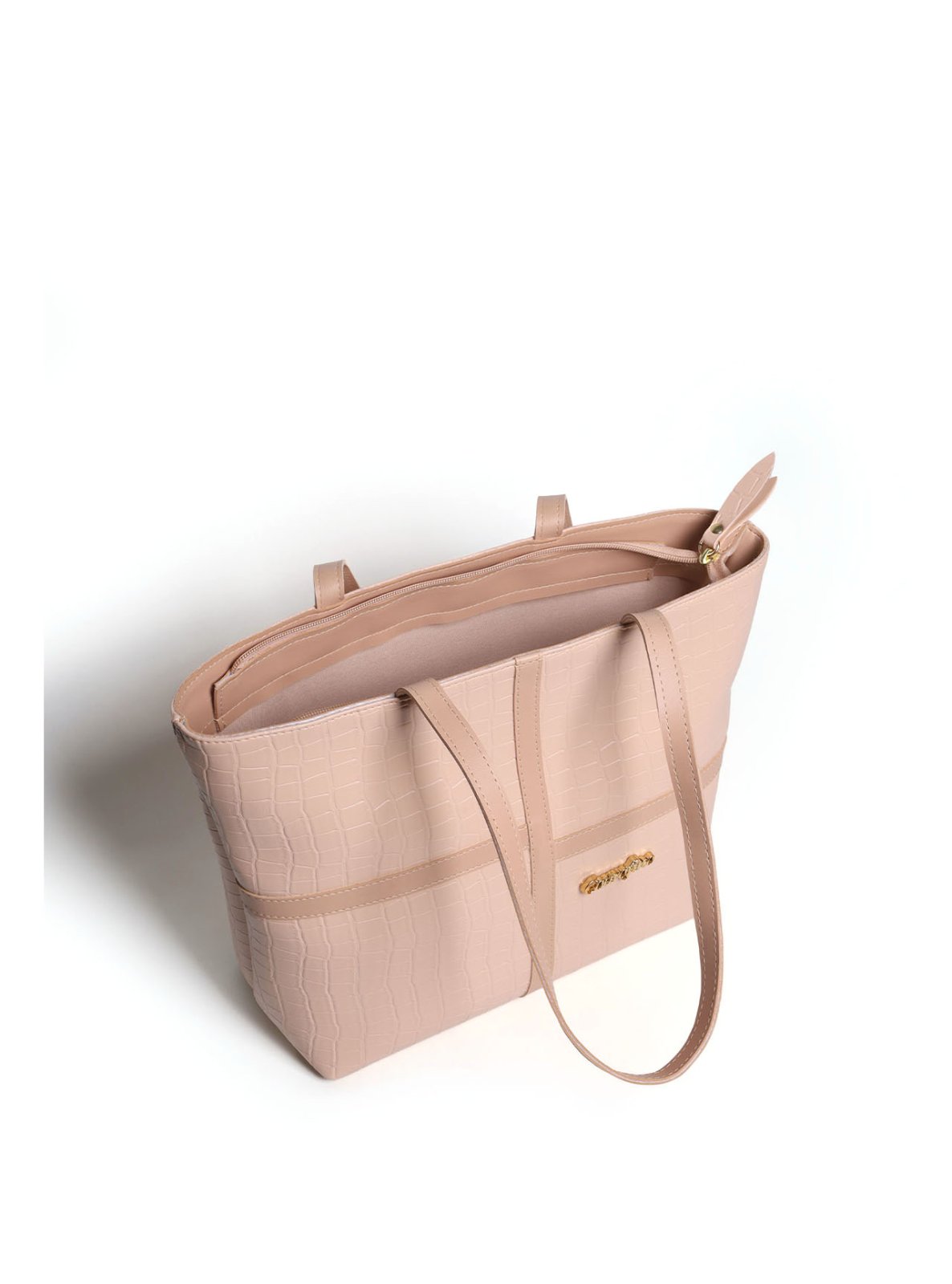 Bolsa Shopper Tiracolo Detalhes Tiras Zíper Puxador Nude BSI-5889 - NU