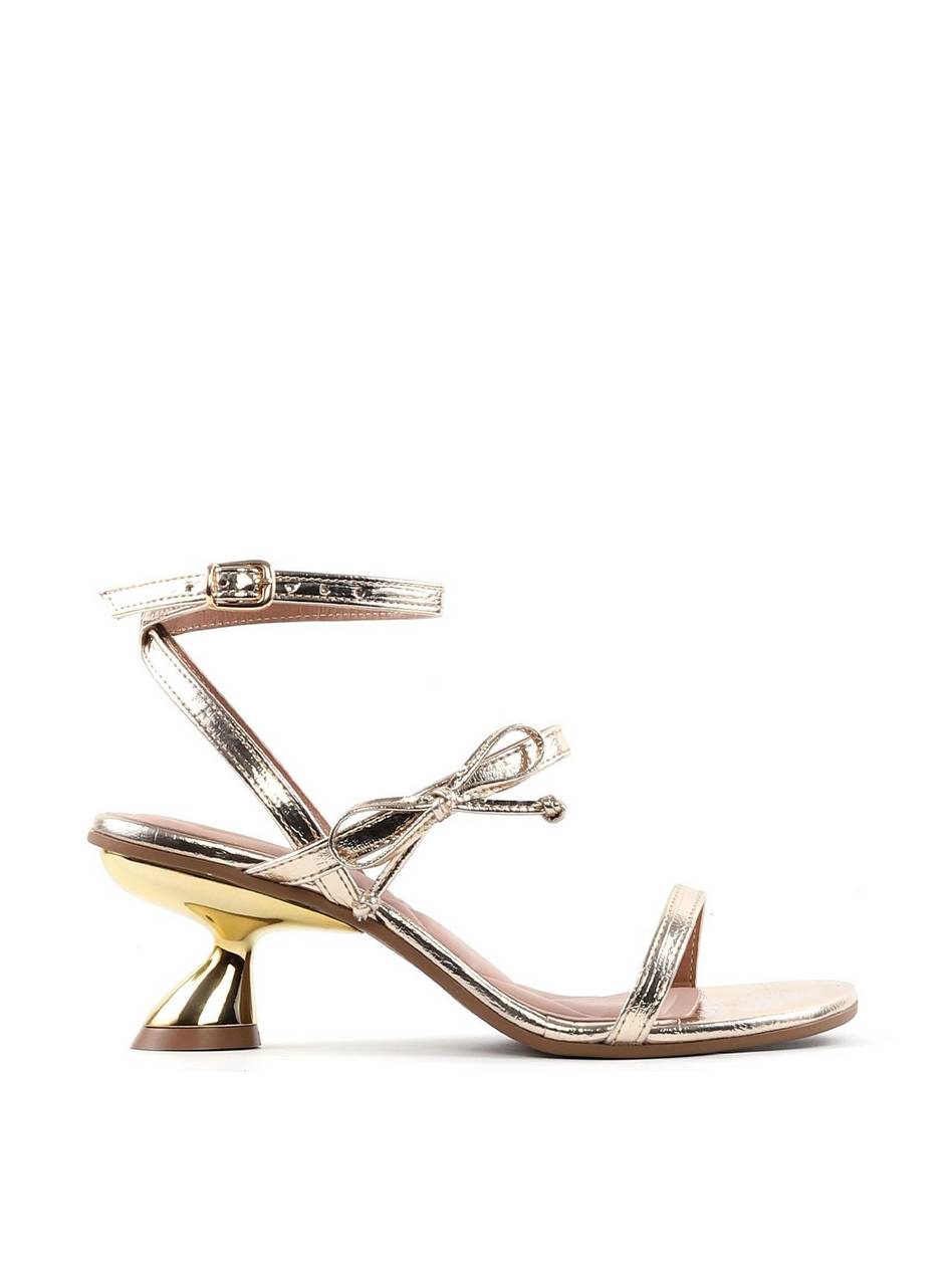 Sandália Salto Orgânico Tiras Finas Laço - Ouro SDI-12065 - AU
