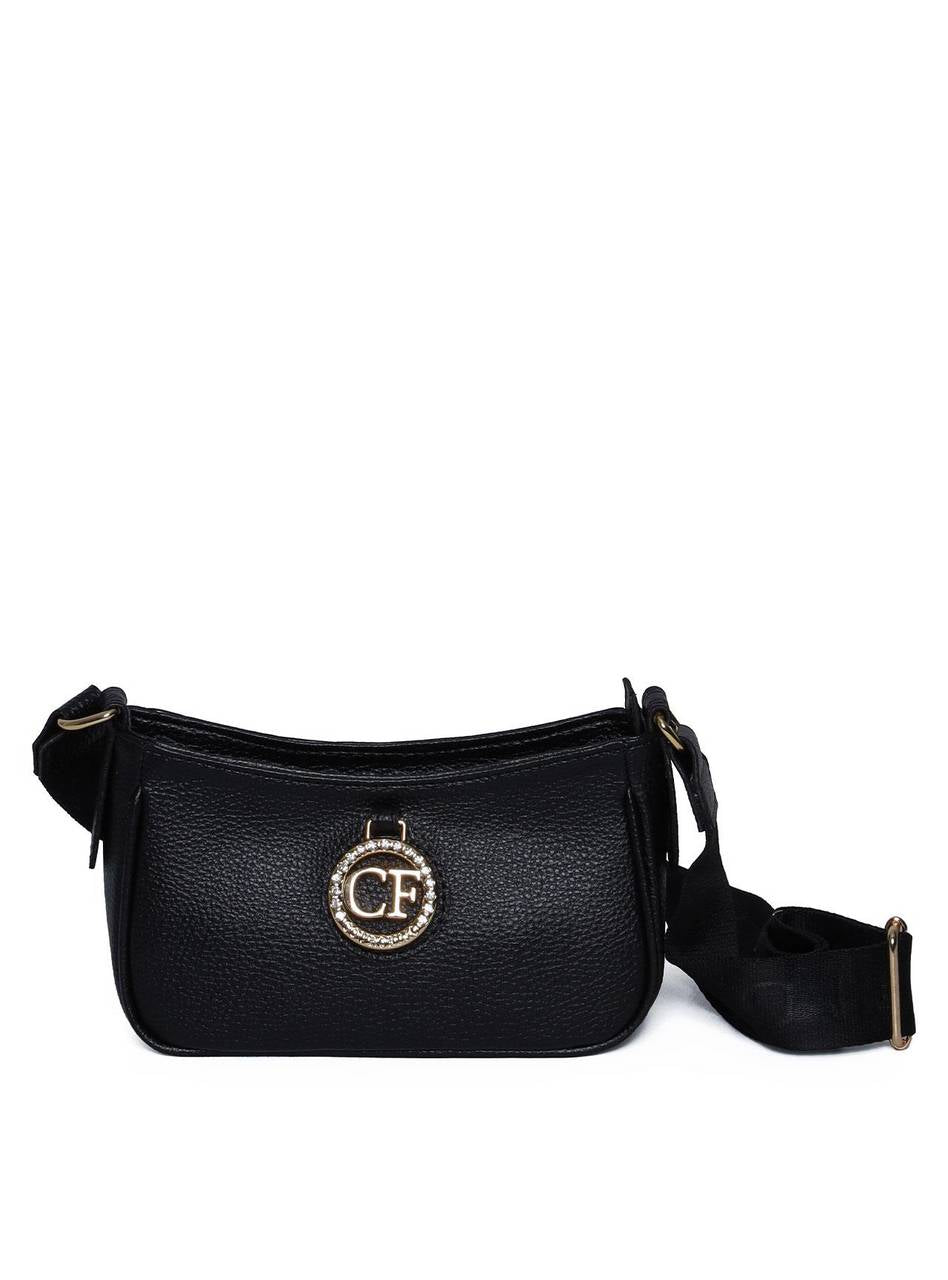 Bolsa Hobo Transversal com Bag Charm - Preta BSI-5977 - PR