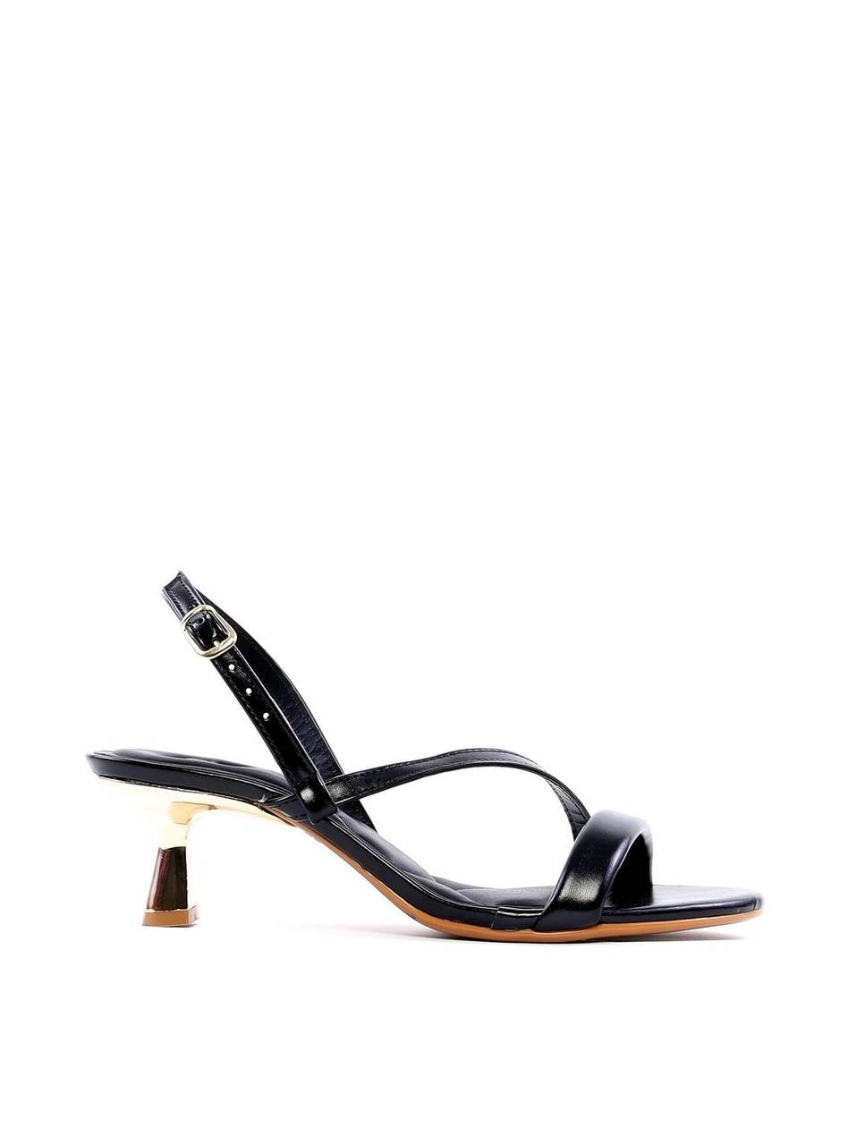Sandália com Salto Dourado e Tira Lateral - Preta SDI-11900 - PR