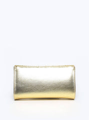 Bolsa Clutch Pequena Tiracolo Tampa Brilhosa Ouro BSI-5874 - AU