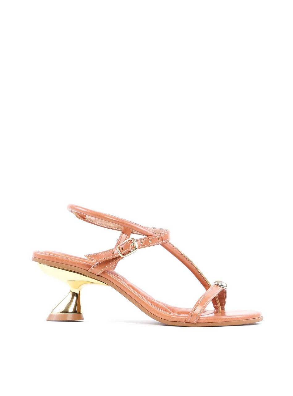 Sandália com Tira Lateral e Salto Dourado - Nude SDI-11852 - NU