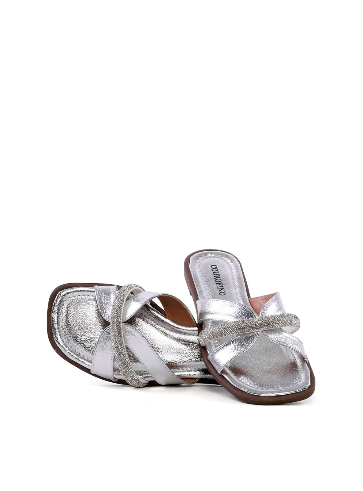 Sandália Rasteira com Recortes e Strass SDI-12254 - PT