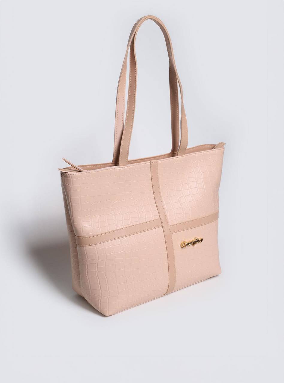 Bolsa Shopper Tiracolo Detalhes Tiras Zíper Puxador Nude BSI-5889 - NU