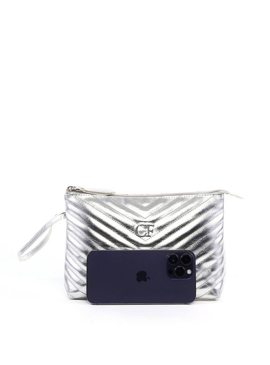 Bolsa Clutch com Detalhe de Costura - Prata BSI-6317 - PT