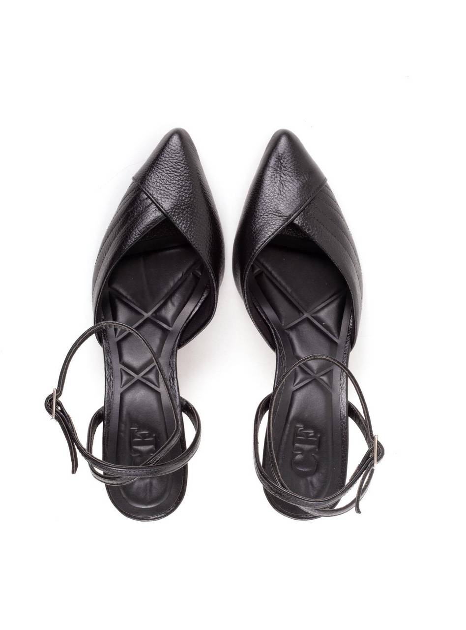 Scarpin Slingback Salto Médio Costuras Aparentes - Preta SDI-12055 - PR