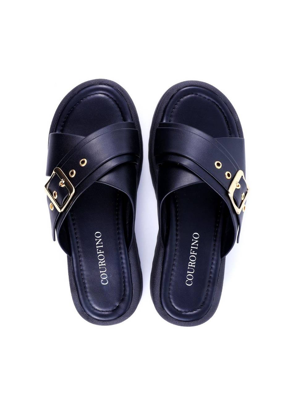 Sandália Flatform com Tiras Cruzadas - Preta SDI-11726 - PR