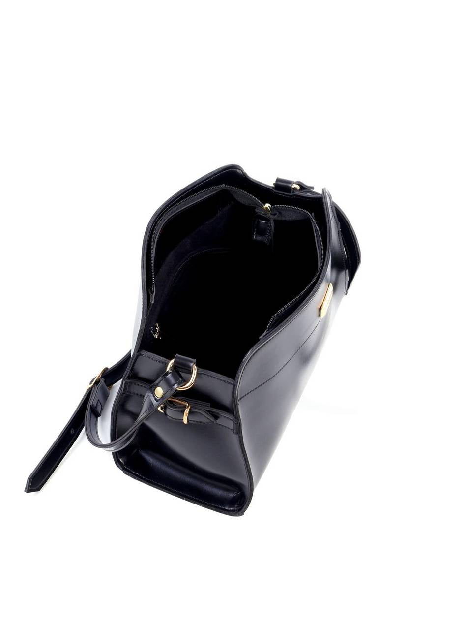 Bolsa Tote Transversal com Fivelas Laterais - Preta BSI-6218 - PR