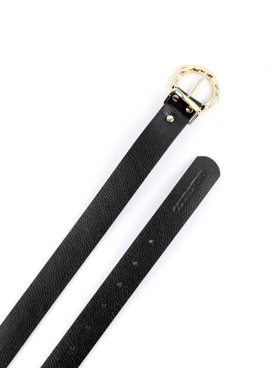 Cinto Feminino Largo de Couro com Fivela e Passador Orgânico - Preto CTI-992 - PR