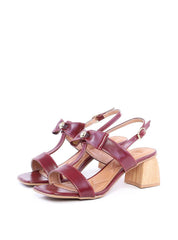 Sandália Salto Bloco de Laço com Rebite - Vinho SDI-11800 - VI
