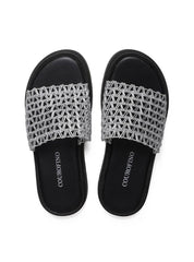 Sandália Flatform Slide com Tiras Tramadas - Prata SDI-11654 - PT