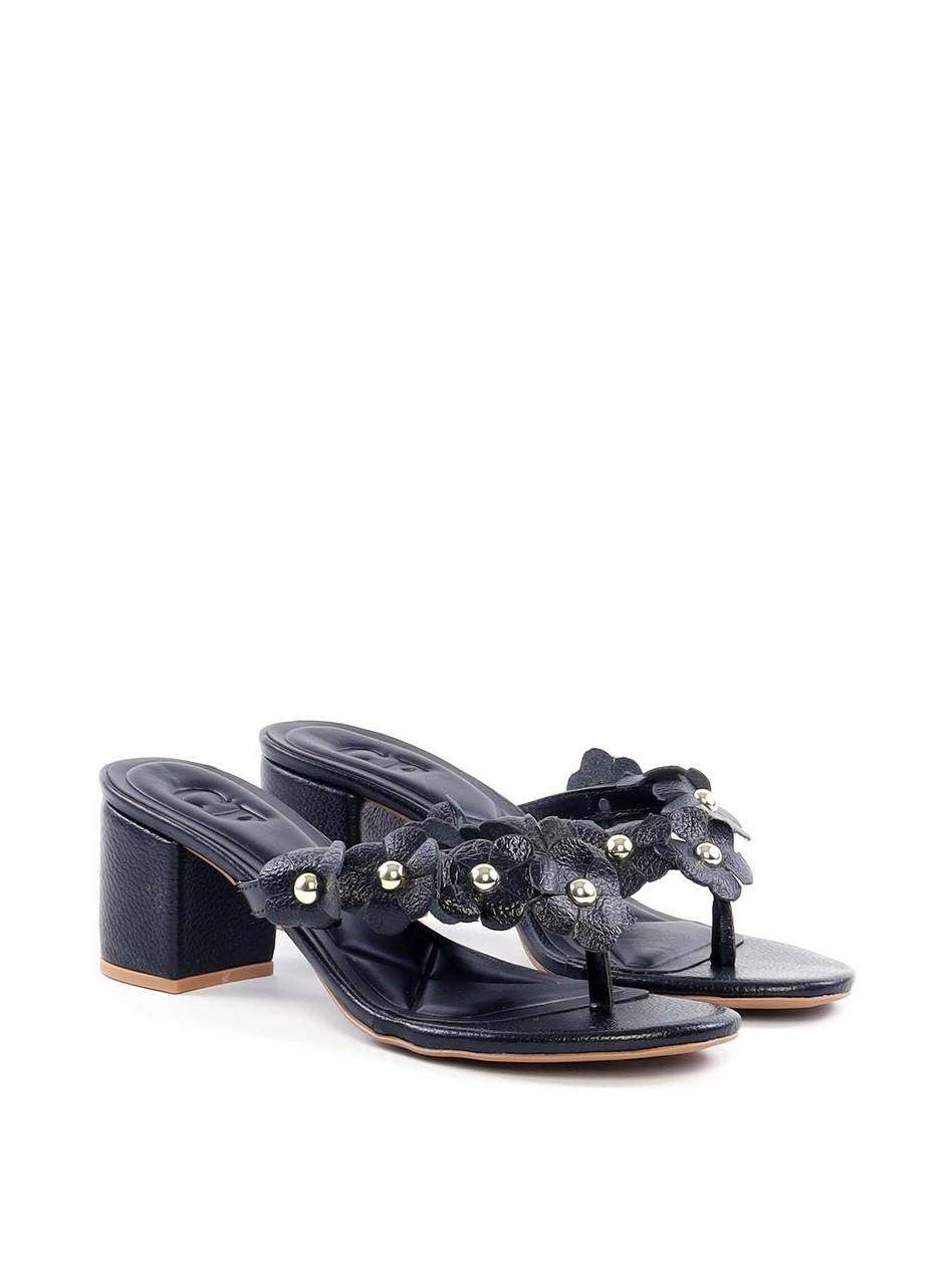 Tamanco de Dedo Salto Bloco com Mini Flores - Preta SDI-11823 - PR