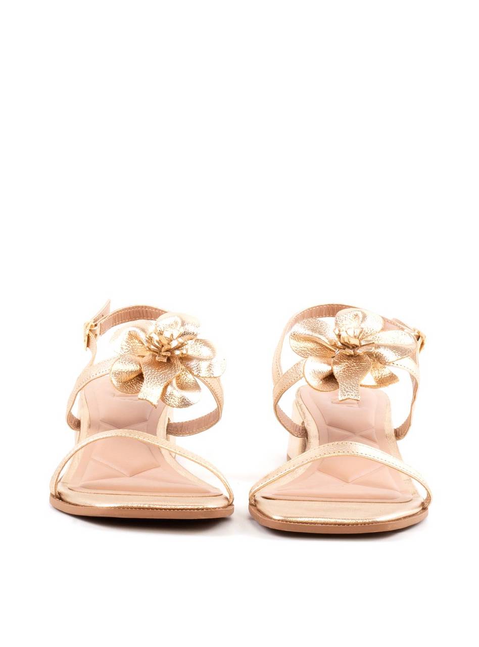 Sandália Salto Bloco Enfeite Flor - Ouro SDI-12034 - AU