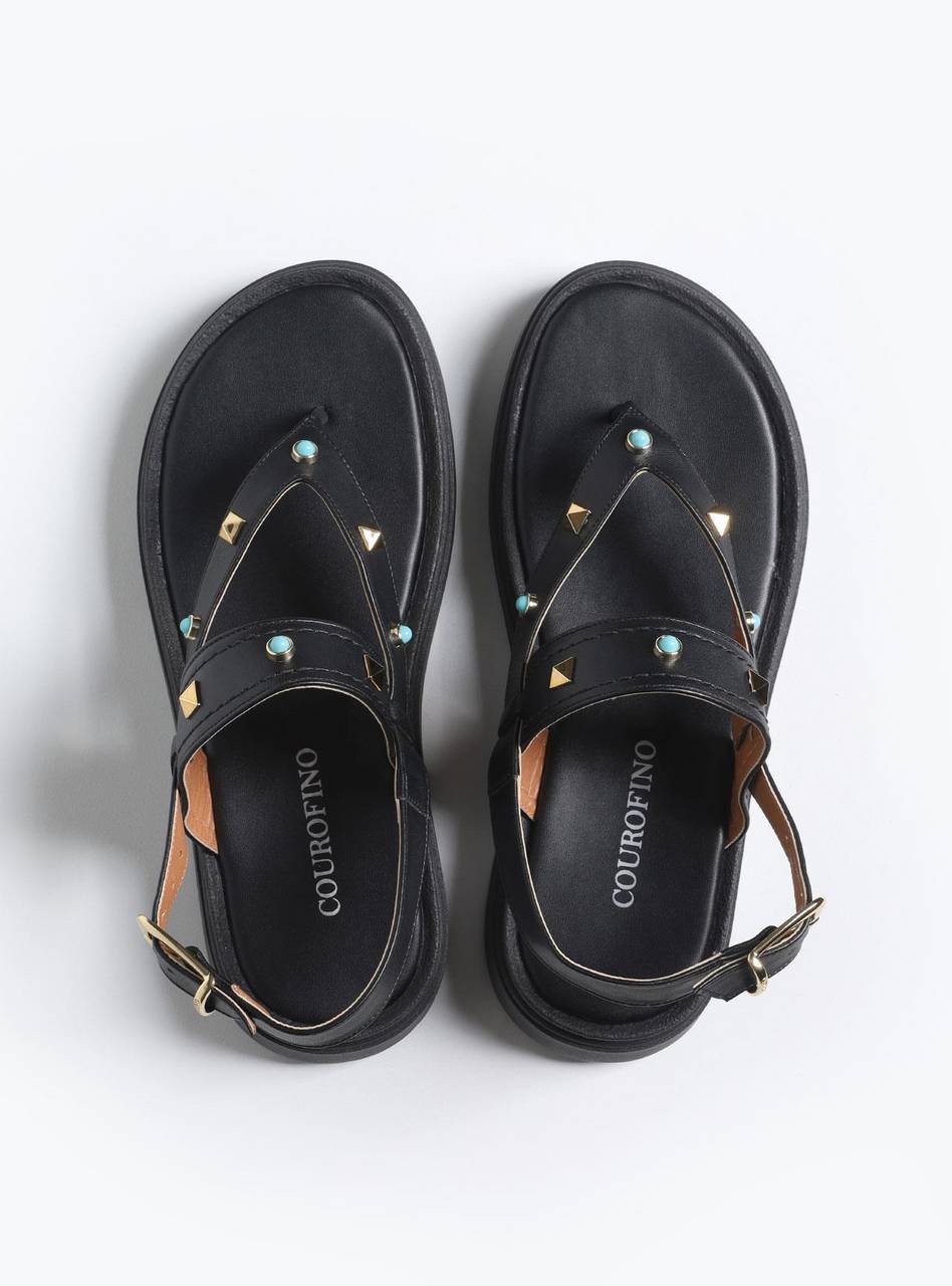 Sandália Feminina Papete Tachas Diversas - Preta SDI-11546 - PR