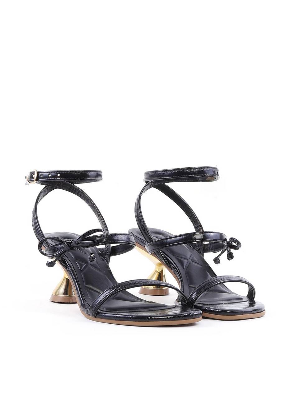 Sandália Salto Orgânico Tiras Finas Laço - Preta SDI-12065 - PR