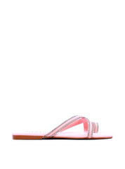 Sandália Rasteira de Dedo com Tira Cruzada com Strass - Rosa SDI-11717 - RS