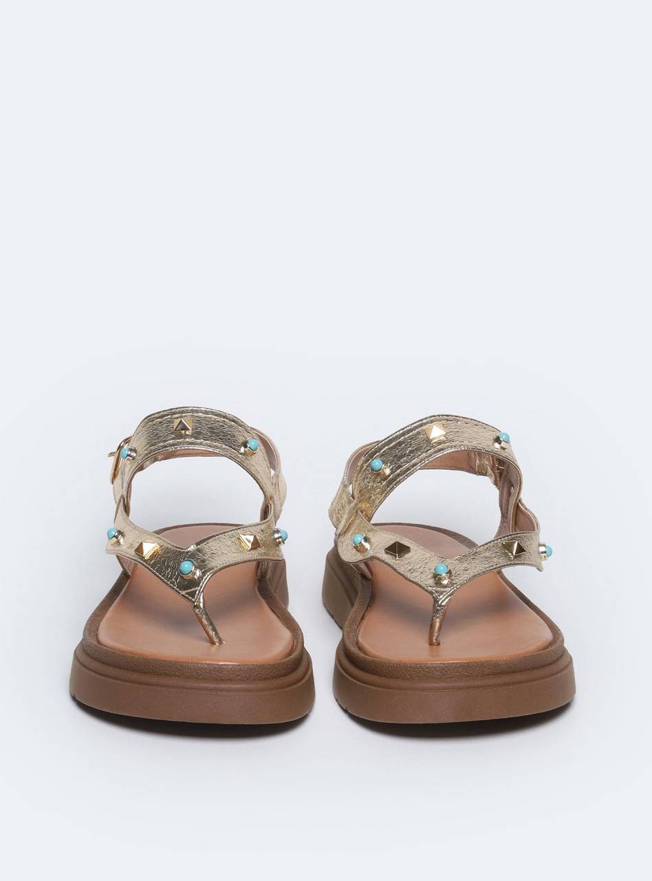 Sandália Feminina Papete Tachas Diversas - Ouro SDI-11546 - AU