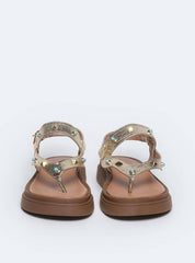 Sandália Feminina Papete Tachas Diversas - Ouro SDI-11546 - AU