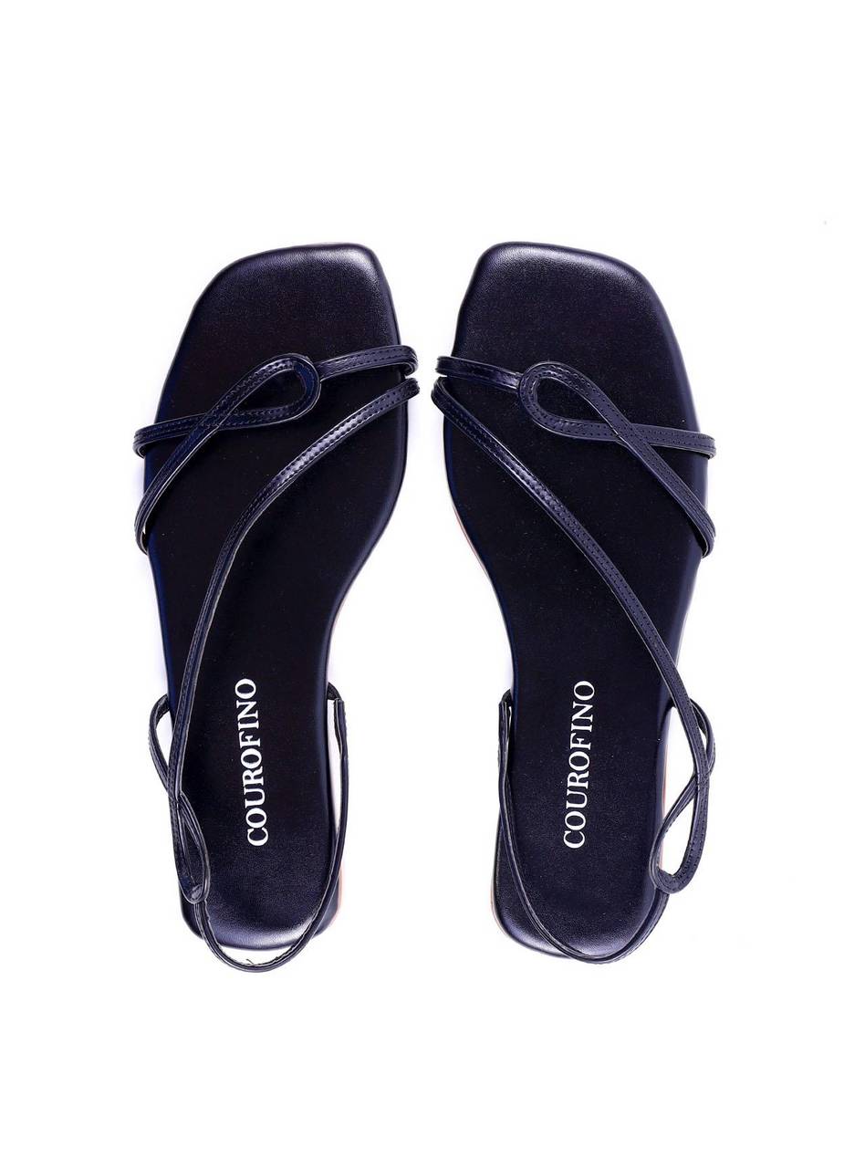 Rasteira com Tiras Finas em Recorte Geométrico - Preta SDI-11942 - PR