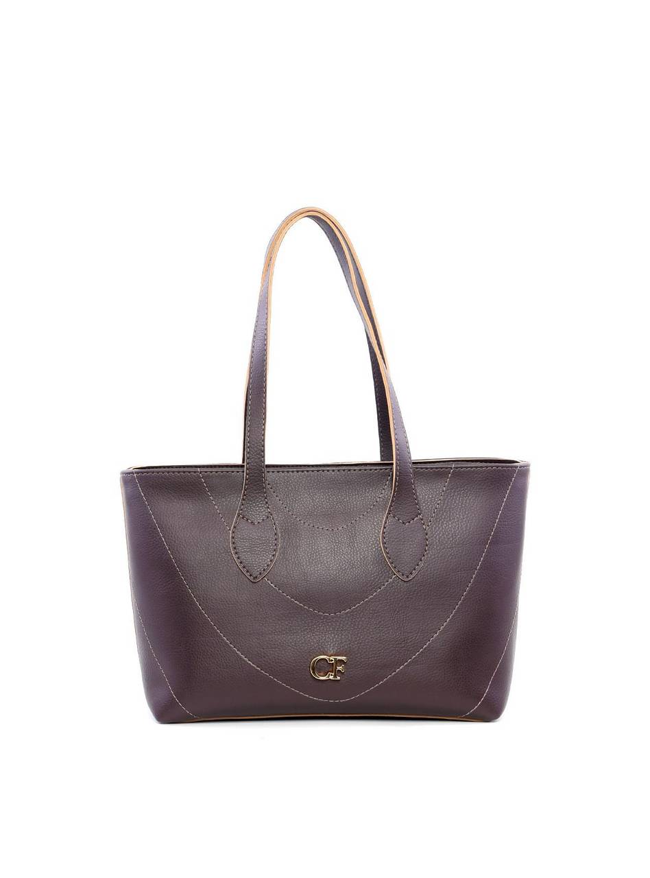 Bolsa Shopper Tiracolo Lisa em Sintético com Costuras - Cacau BSI-6184 - CA
