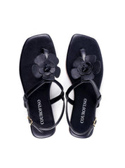Rasteira de Dedo com Fivela e Flor - Preta SDI-11847 - PR