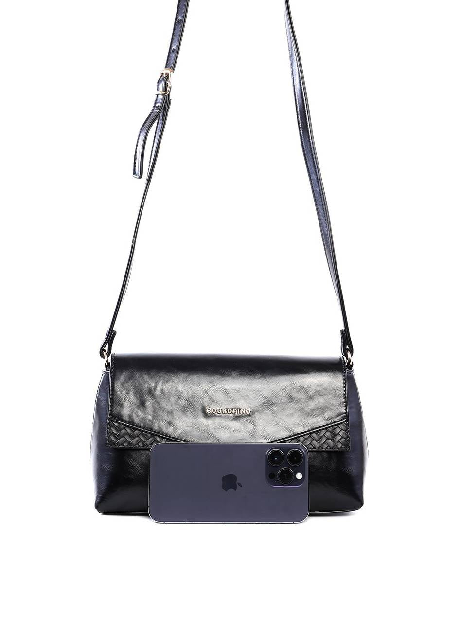 Bolsa Satchel Média Tampa com Recortes - Preta BSI-6484 - PR