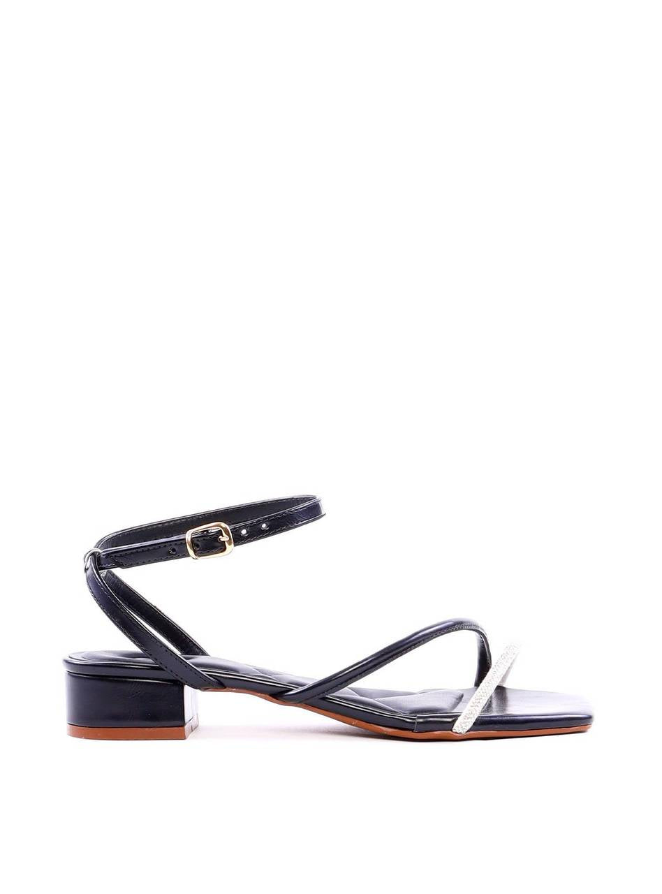Sandália Salto Bloco com Tira Lateral e Strass - Preta SDI-11919 - PR