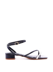 Sandália Salto Bloco com Tira Lateral e Strass - Preta SDI-11919 - PR