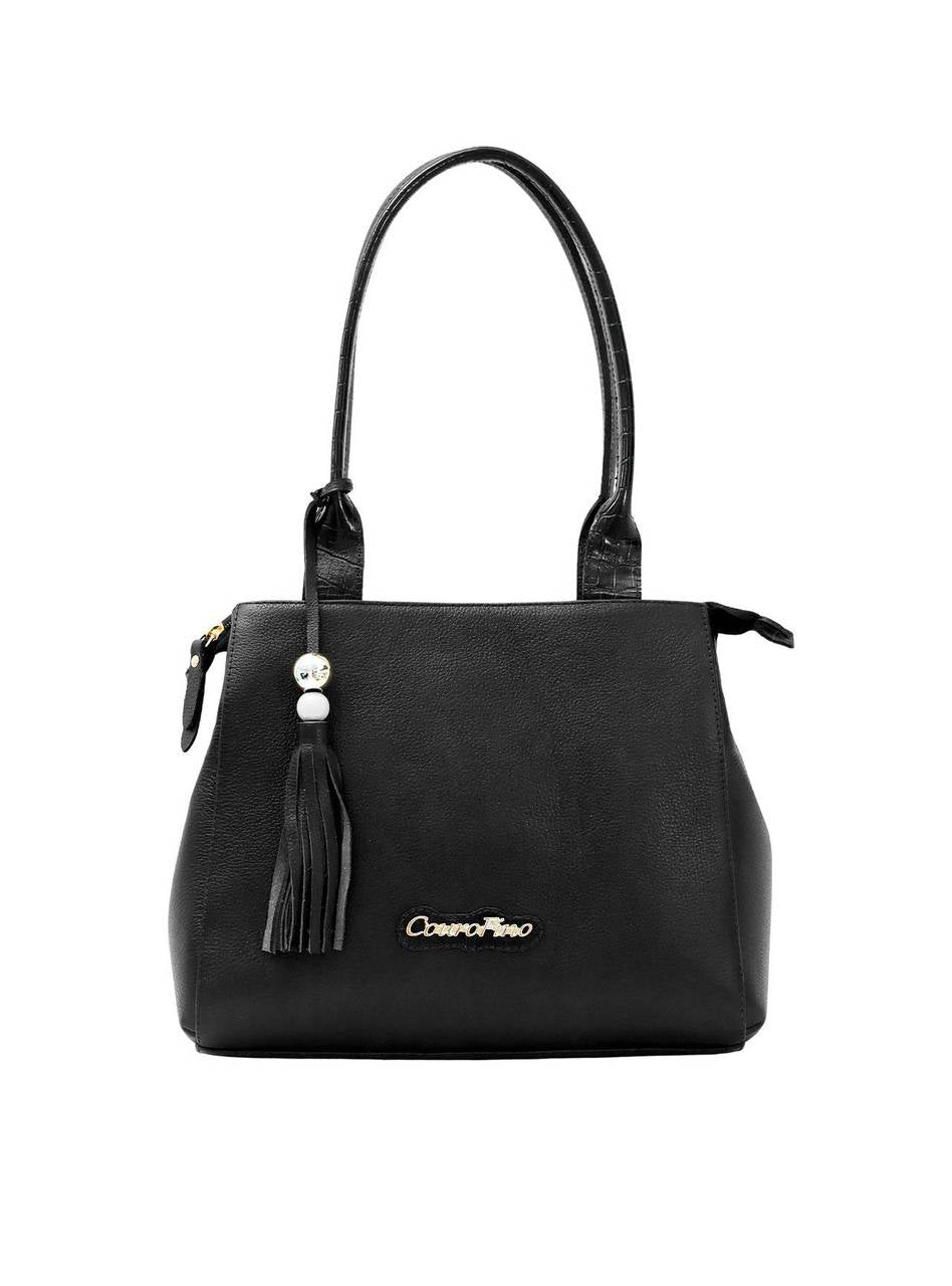 Bolsa Feminina Tote Chaveiro Couro Media Preta BSI-5673 - PR