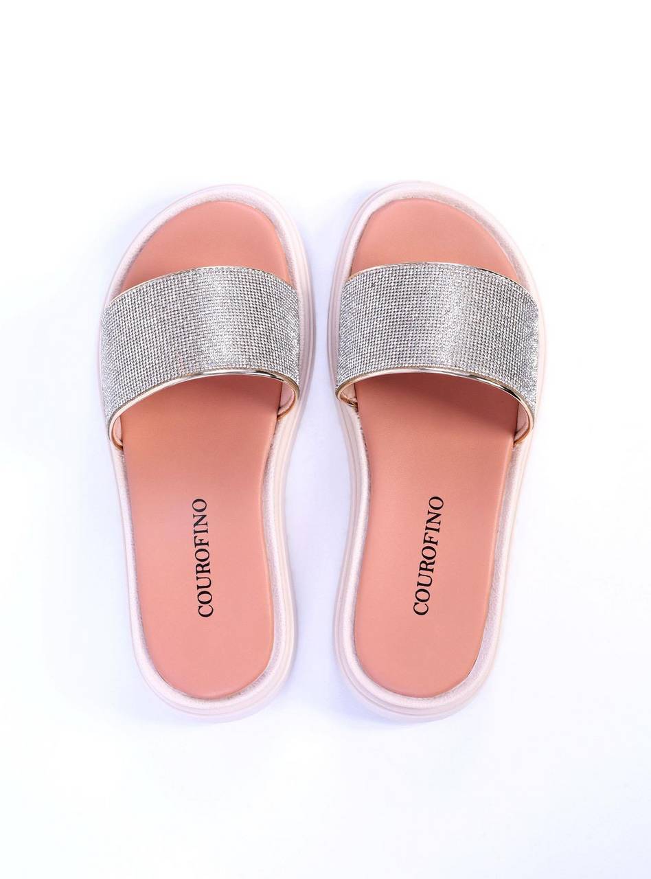 Sandália Flatform Slide Manta Brilhosa - Nude SDI-11713 - NU